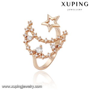 13800 Xuping 18k color oro anillo estelar en forma de luna y estrella con joyas blancas para mujer - Product Image 1