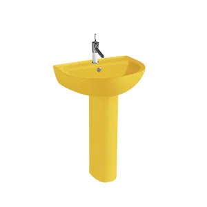 HS-DK9824 de support de plancher de couleur jaune en céramique salle de bain lavabo