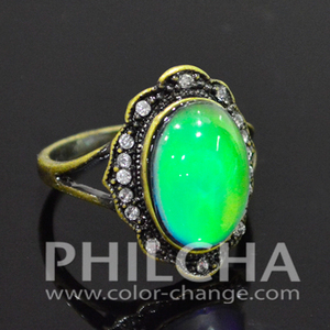 Nhẫn đá tâm trạng hình oval cổ điển, viền hợp kim kẽm nhiều màu sắc thay đổi - Product Image 3