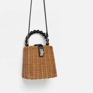 Doğal Rattan Straw Crossbody Çanta Küçük Kutu Çanta Genç Bayan için