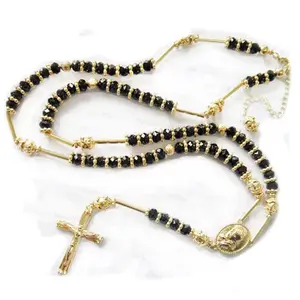 Fashion hip hop gold plated black crystal bling rosary for men