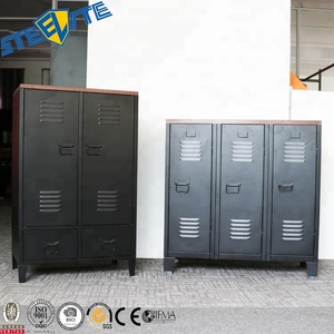 Garde-robe rétro en métal style industriel, armoire, meuble de chambre à coucher pour enfants, placard mi-haut avec tiroirs - Product Image 4