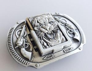 40mm vecchio colore argento 3D testa di tigre due pistole fibbia per cintura occidentale vintage, accendino personalizzato targhetta occidentale fibbia per cintura - Product Image 4