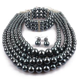 2018 set di Choker di perle indiane esagerate set di 5 orecchini di perle di perle di colore e set di gioielli per donna - Product Image 1