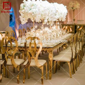 Bộ Bàn Ghế Và Bàn Ăn Bằng Kính Tráng Gương Khung Bằng Thép Không Gỉ Màu Vàng Đám Cưới Lãng Mạn - Product Image 2