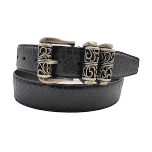 Fashion snakeskin mens belt casual waist band designer retro metal loop buckle Italy full grain leather belt for jeans pants