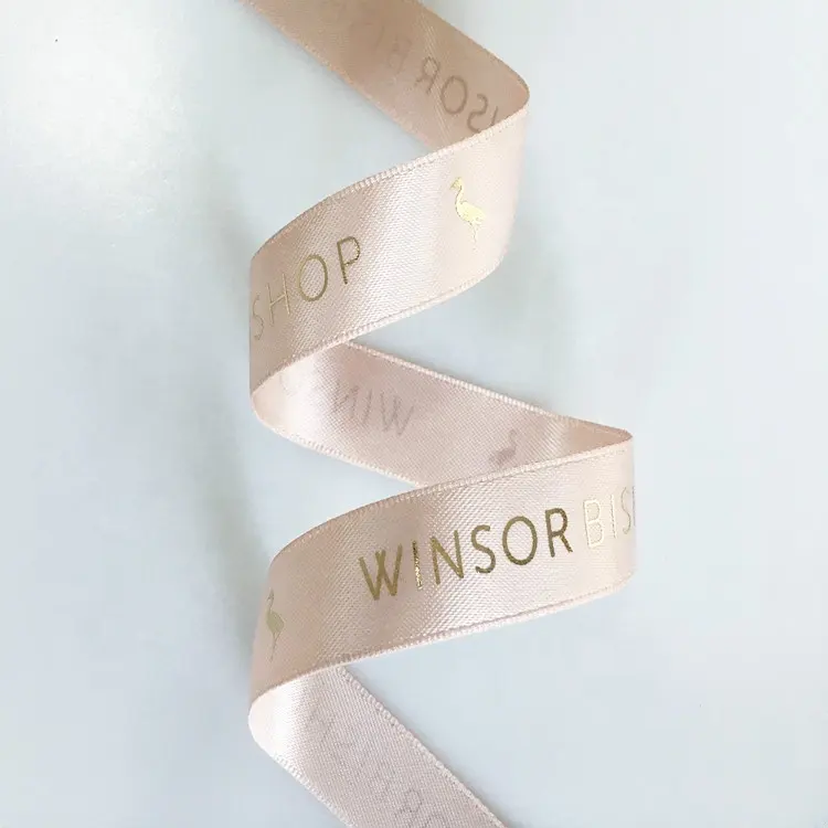 맞춤형 로고 Winsor 비숍 16mm 5/8 "와이드 새틴 리본 호일 인쇄 골드 컬러