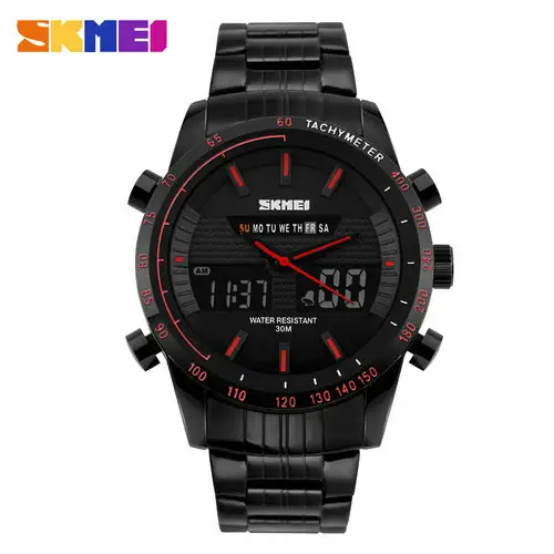 SKMEI 1131 Men Digital & Quartz Wristwatch Classic Design Black Metal Quality Large Watch