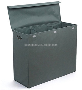 Collapsible <strong>3</strong> <strong>Section</strong> <strong>Laundry</strong> Hamper <strong>Basket</strong> with Lid and Carry Handle - Product Image 1