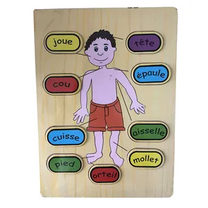 Baby kid wooden learning body organ name recognition france educational toys puzzle CBL3205