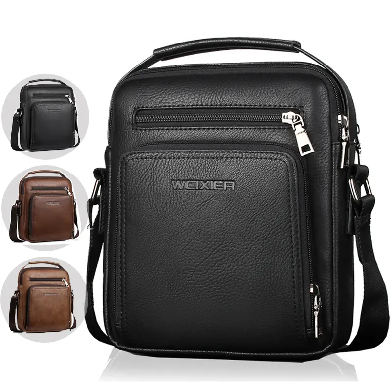 WEIXIER Luxury Brand Men Vintage Shoulder Bags Large Capacity Business Leather Casual Messenger Crossbody Bag Fashion Handbag