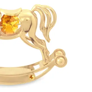 Figurine de cheval à bascule en fer plaqué or Crystocraft, décorée de cristaux taillés brillants, art populaire européen, souvenir pour bébé - Product Image 3