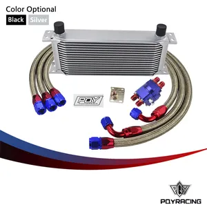 PQY STORE-UNIVERSAL 16 ROW AN10 ENGINE TRANSMISS OIL COOLER KIT FILTER RELOCATION BLUE