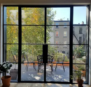Têmpera de aço vitrificado varanda de ferro comercial grill design janela portas e janelas de aço