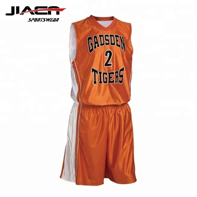 Neueste maßge schneiderte Sublimation glänzend orange Basketball Trikots reversible Basketball-Shorts