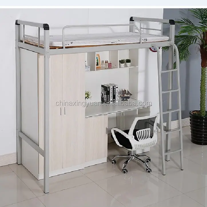 Latest school furniture college student dormitory metal bunk bed with desk and wardrobe for sale