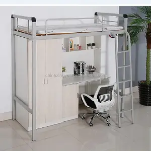 Latest school furniture college student dormitory metal bunk bed with desk and wardrobe for sale