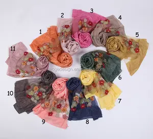 The latest luxury gorgeous USA summer handkerchief dupatta bandana womens headaccessories embroidered florals silk cotton hijab