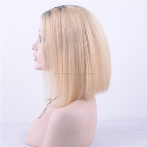 Cabello <span class=keywords><strong>rubio</strong></span> oscuro con raíces <span class=keywords><strong>bob</strong></span> corto <span class=keywords><strong>pelo</strong></span> humano brasileño <span class=keywords><strong>Pelo</strong></span> Corto peluca ombre peluca para las mujeres blancas - Product Image 2
