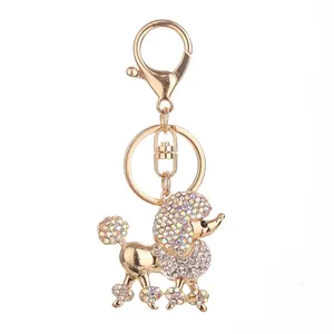 Dog Animal Crystal Key Chain Rhinestone Crown Poodle Car Key Rings Sale