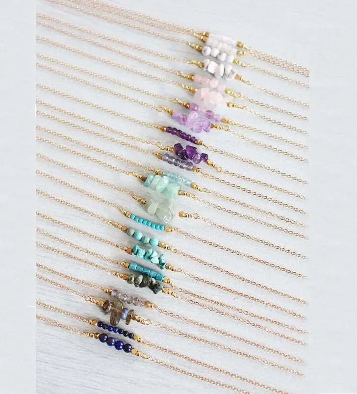 Zooying Crystal Bead Tiny Gemstone Bar Birthsoneネックレス