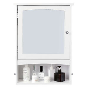 En bois Blanc Rangement Mural pour salle de bain Miroir avec Étagère Réglable - Product Image 2