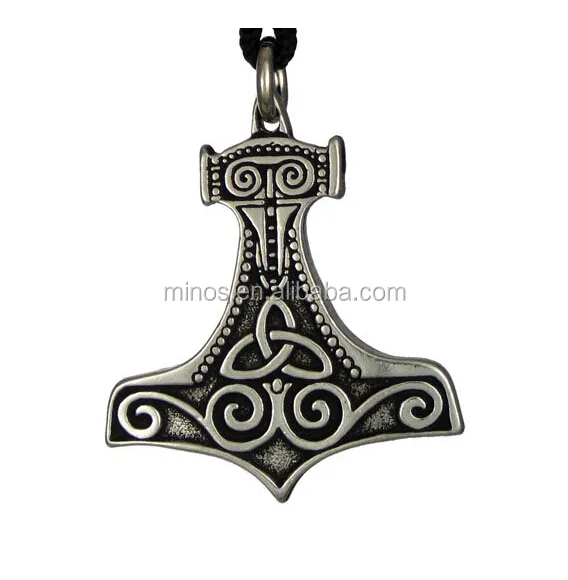Thiết Kế Mới Vòng Cổ Mặt Dây Chuyền Nặng Của Nam Giới, Thor 'S Hammer Celtic Knot Mjolnir Pewter Mặt Dây Chuyền Trang Sức Viking