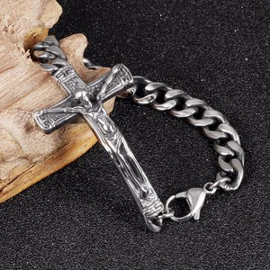Jesucristo cruz del crucifijo de Hombres de acero inoxidable cadena del encintado de la pulsera de plata - Product Image 2