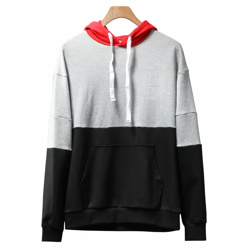 custom contrast color crewneck stitching two tone hoodies sweatshirt with kangaroo pockets