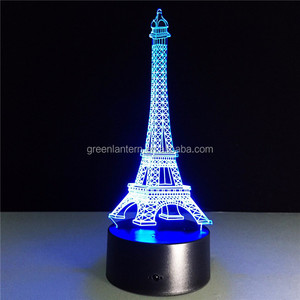 3D Illusion Romantic Eiffel Tower Night Light Night Lamp 7 Colors Usb Led Table Desk Lamp Customized acrylic For kids Gift