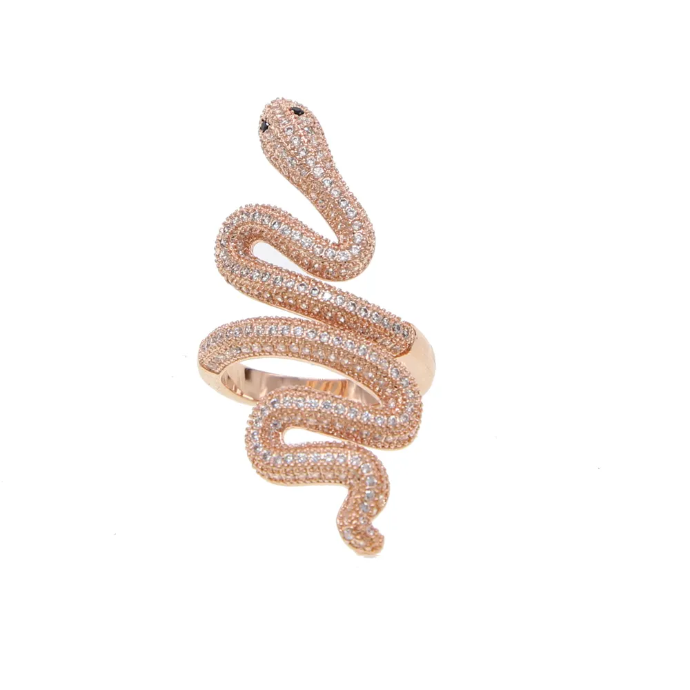 Anello serpente per donna con zirconi cubici trasparenti placcati in oro rosa con micro pavé di zirconi cubici