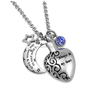 Collane Portaceneri 'Sempre nel Mio Cuore' con Incisione 'Ti Amo fino alla Luna e Ritorno' <span class=keywords><strong>in</strong></span> 12 Stili con Pietre Zodiacali - Product Image 1