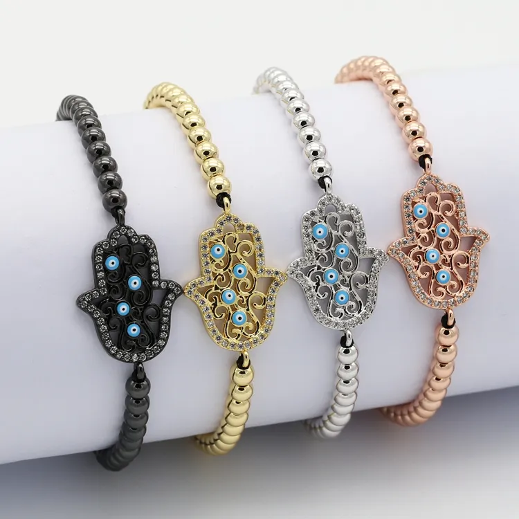 Bracelets coiffeuse Hamsa en laiton CZ, bijoux créatifs, faits à la main, Micro pierre bleue, œil maléfique