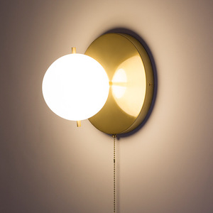 <strong>Pull</strong> Cord Decor Sconce Round Glass <strong>Lights</strong> Modern Led Bedroom Wall Lamp - Product Image 3