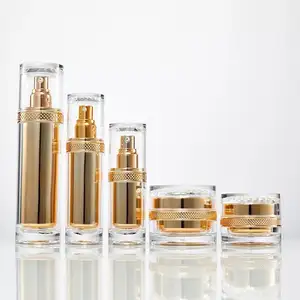 Tarro cuadrado de acrílico dorado para cosméticos, tarro cuadrado para cosméticos de viaje, 15g, 30g, 50g, 30ml, 60ml, 120ml