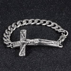 Jesucristo cruz del crucifijo de Hombres de acero inoxidable cadena del encintado de la pulsera de plata - Product Image 3