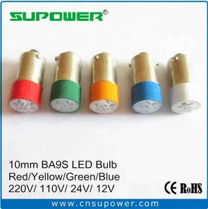 High Brightness 10ミリメートル380V 220V 110V 48V 24V 12V 6.3V AC/DC LED Bulb BA9S