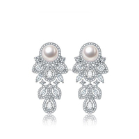 Boucles d'oreilles en Zircon, classique, bijoux de fête de mariage, goutte d'eau, pendentif en perle, clou d'oreille pendante