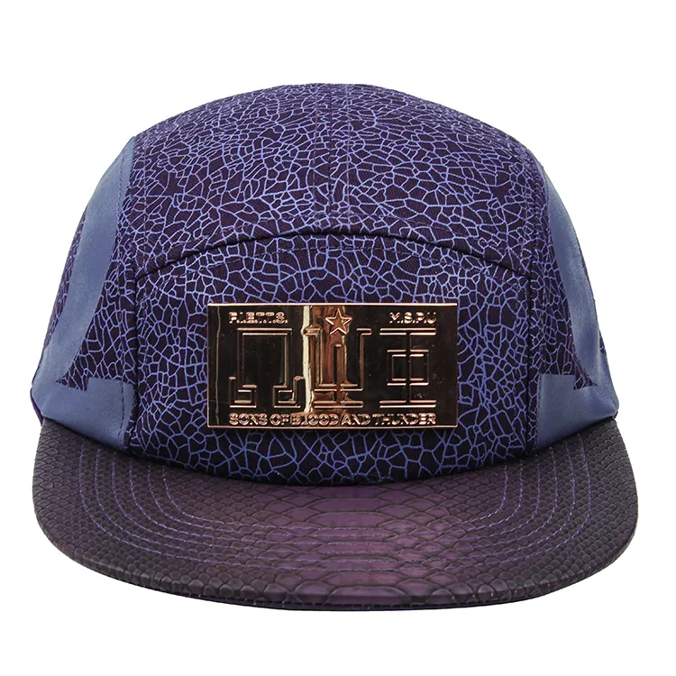 Alta qualidade de metal personalizado logotipo personalizado snapback chapéu painel 5 placa de ouro
