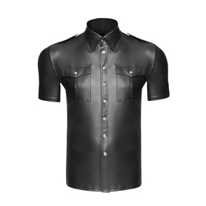 Blusa YSMARKET Mens PU in finta pelle camicie con bottone tascabile per feste Clubwear nero Top t-shirt aderenti Sexy in lattice <span class=keywords><strong>abbigliamento</strong></span> <span class=keywords><strong>maschile</strong></span> - Product Image 6
