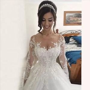 Elegante <span class=keywords><strong>abito</strong></span> di Sfera di <span class=keywords><strong>Tulle</strong></span> <span class=keywords><strong>Maniche</strong></span> Lunghe Da Sposa <span class=keywords><strong>Abito</strong></span> Da Sposa - Product Image 3