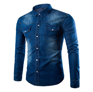 Casual mezclilla camisas Longe manga algodón lavado Jean camisa para hombres ser Popular en el deseo - Product Image 2