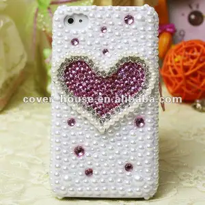full pearl case for iPhone 4 4s,love heart design.