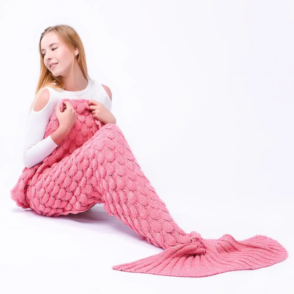 Wholesale new design factory price knitted pattern acrylic adult mermaid tail blanket sleeping bags