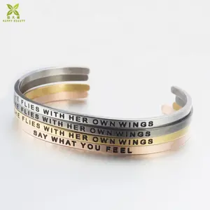 Brazalete de metal con letras grabadas personalizadas, joyería personalizada, brazalete inspirador