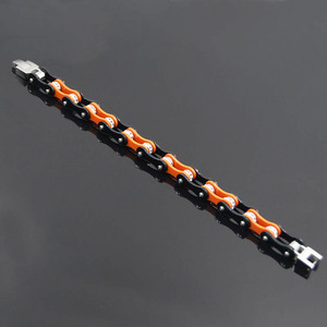 Bracelet de chaîne de moto en acier inoxydable punk orange avec perles de cristal - Product Image 4
