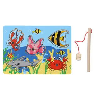 Juego de pesca magnético de madera para bebé, rompecabezas 3D, juguete educativo interesante para bebé, regalo
