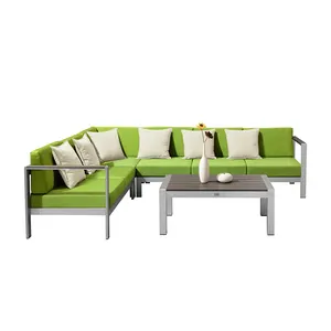 Set Bagian Teras Furnitur Taman Brushed Aluminium Sofa Outdoor Lounge