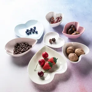 Hight quality cheap price low MOQ dinnerware food grade heart shape ceramic plates porcelain dish