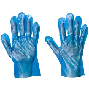 blue disposable plastic polyethylene gloves